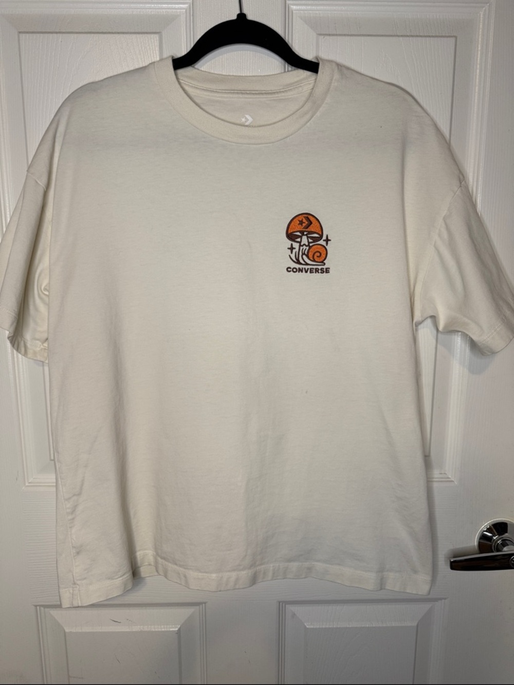 Converse Cream Short-Sleeve Tee with embroidered mushroom detail